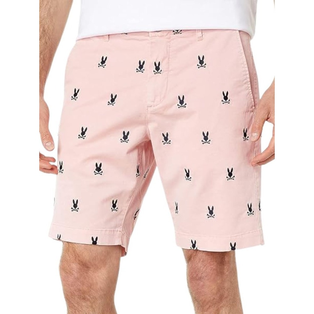 Psycho Bunny Men's Pink Cramlington Chino Shorts Embroidered Skull Size 34